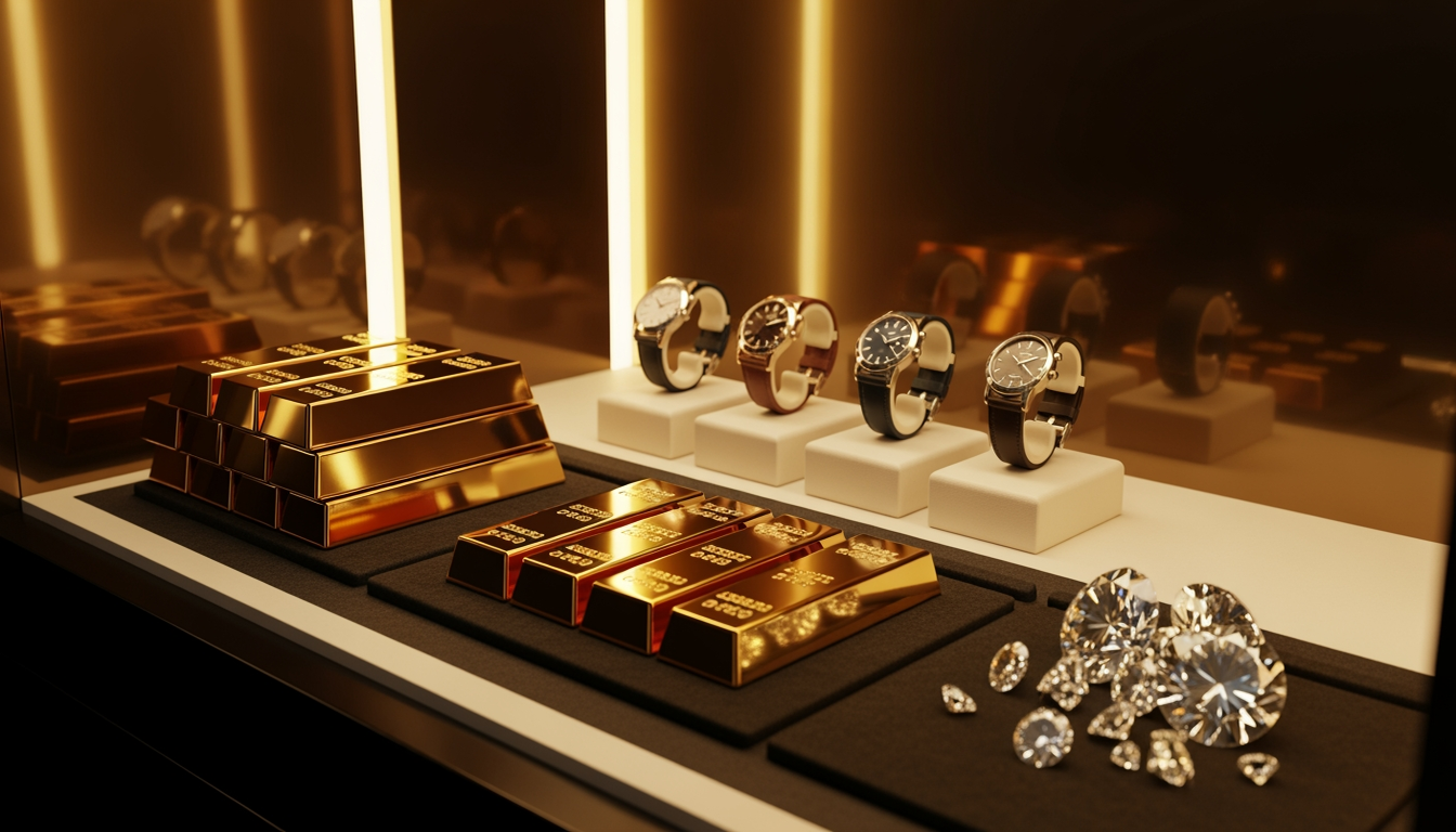 A vault of gold bars, watches, and diamonds